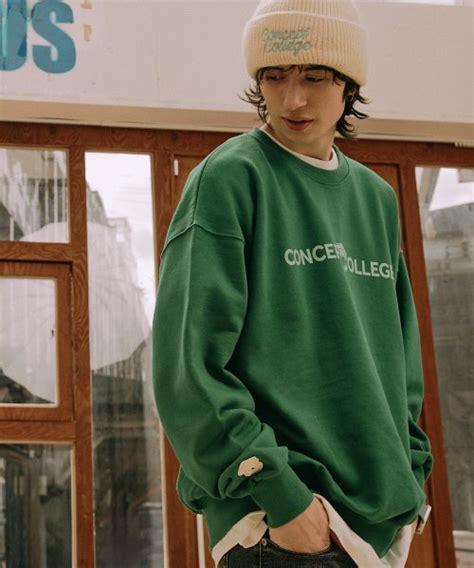 MUSINSA公式 CONCEPT COLLEGE Basic Line Logo Green Sweatshirt Unisex