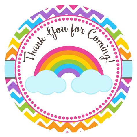 Rainbow Thank You Sticker Labels Girl Children Birthday Baby Shower