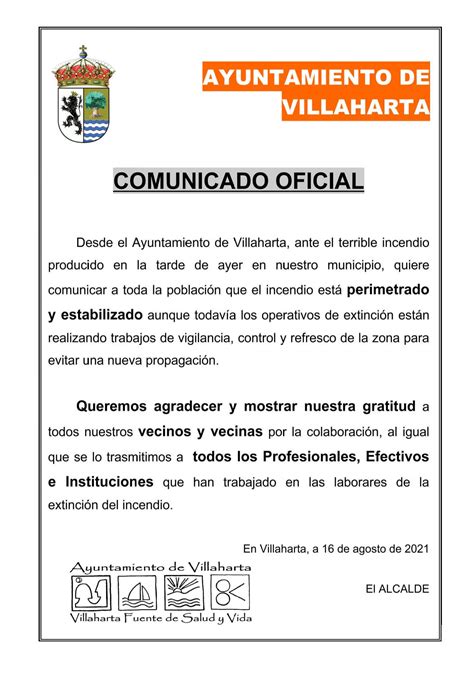 Comunicado Oficial Sobre El Incendio Forestal Ayuntamiento De Villaharta