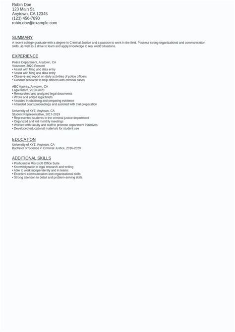 No Experience Criminal Justice Resume Sample Template Free