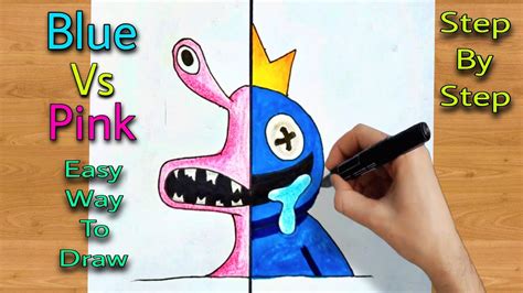 How To Draw Pink Vs Blue Challenge Rainbow Friends Drawing Youtube