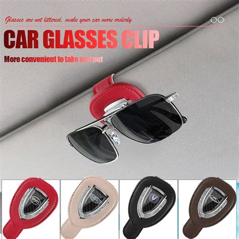 1pcs Leather Car Sun Visor Glasses Clip Sunglasses Holder Auto