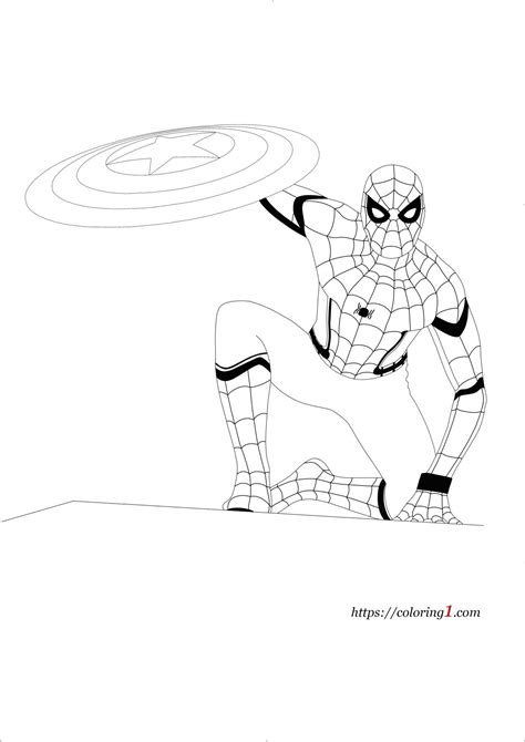 Spiderman with Captain America's Shield Coloring Pages - 2 Free
