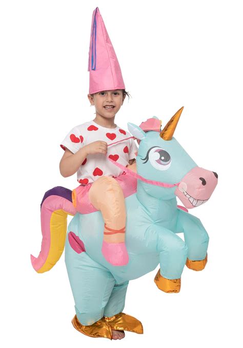 Inflatable Riding-A-Blue Unicorn Kid's Costume