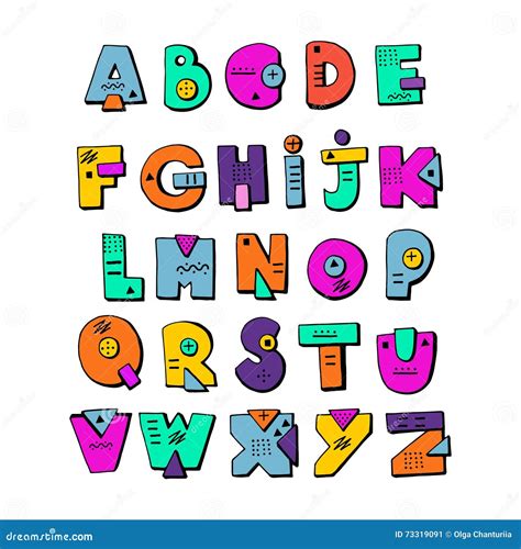 Funny Doodle Alphabet Colorful Creative Design Letters Abc Stock