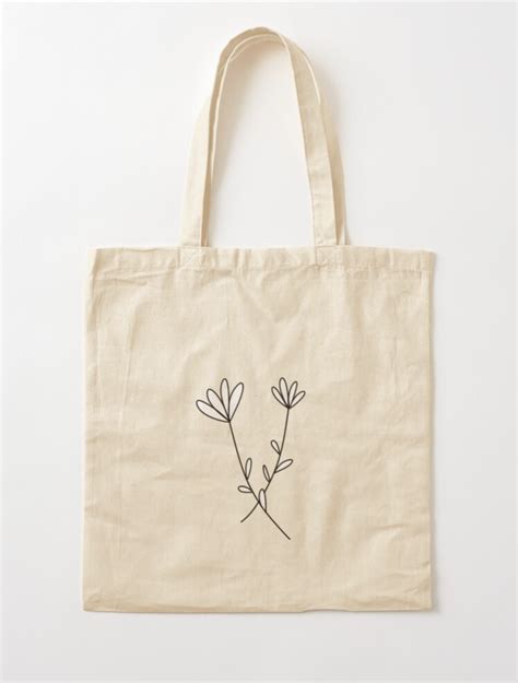 Aesthetic Minimal Flower Sticker Tote Bag By Briellebishop Embroidery