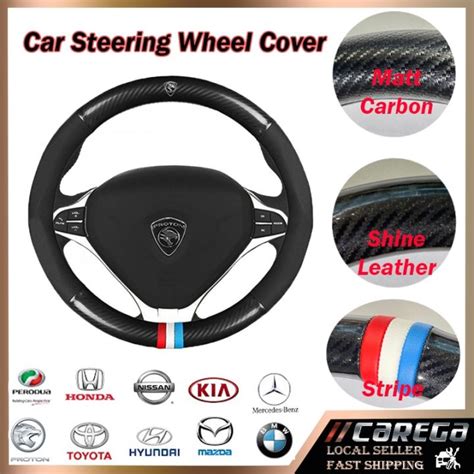 Premium Shinning Black Carbon Fiber Leather Steering Wheel Cover