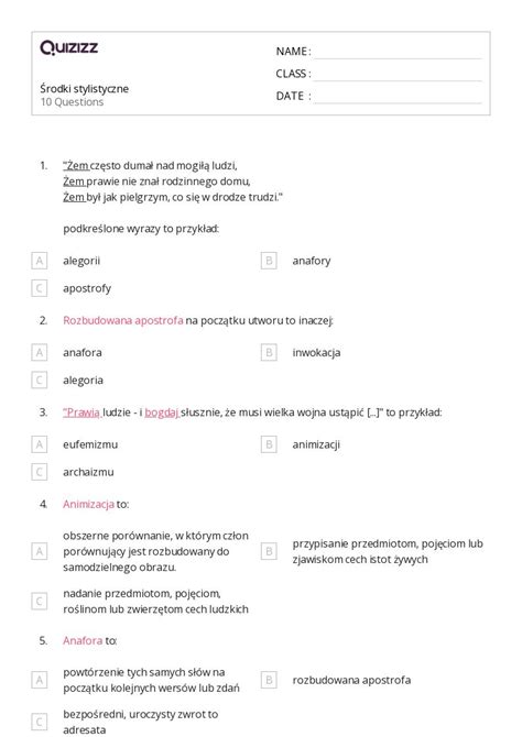 Ponad Rodki Stylistyczne Arkuszy Roboczych Dla Klasa W Quizizz