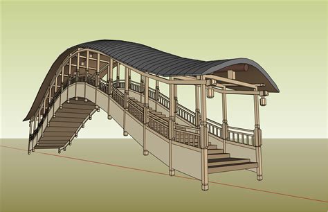 中式精细木质拼接拱桥su模型景观建筑土木在线