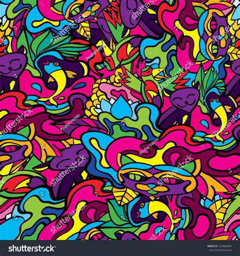 S Hippie Psychedelic Art Seamless Pattern Stock Vector