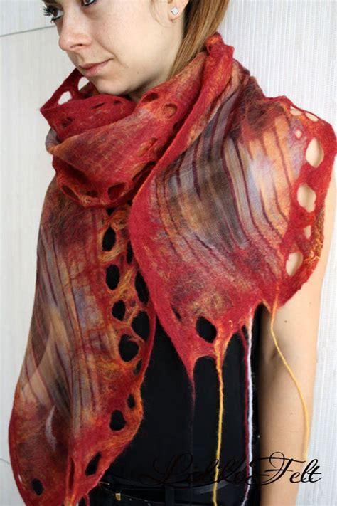 Nuno Felted Silk Scarf Shawl Wrap Red Orange Ecofriendly Etsy