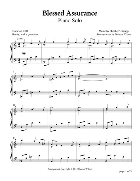 Blessed Assurance Sheet Music Sharon Wilson Piano Solo