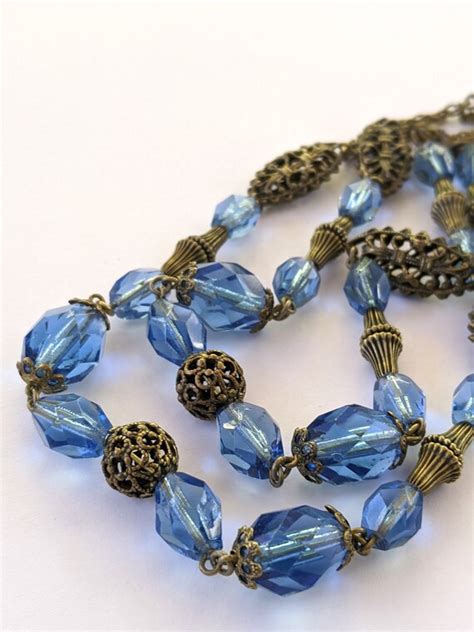 Vintage Blue Glass Bead Necklace Vintage Glass Bead Gem