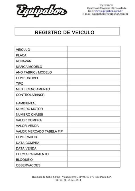 Registro De Veiculo Modelo