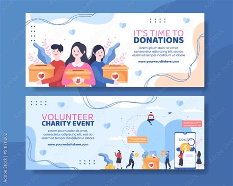 Charity Donation Horizontal Banner Template Flat Cartoon Background ...