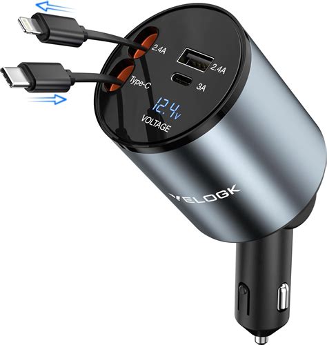 Amazon VELOGK Retractable Car Charger 80W 4 In 1 Type C Super Fast