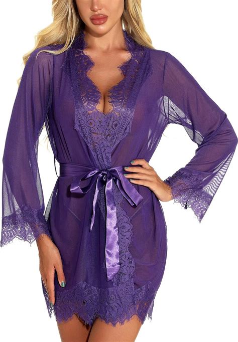 Rslove Women S Lace Kimono Robe Sexy Lingerie Babydoll Nightwear Mesh