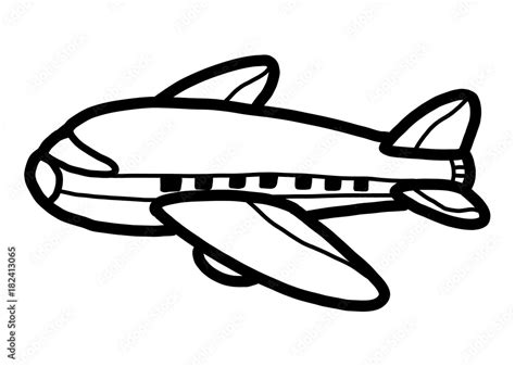 airplane / cartoon vector and illustration, black and white, hand drawn ...