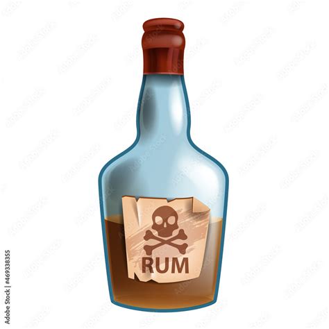 Pirate Rum Bottle Glass Vector Illustration Vintage Bar Liquor Old