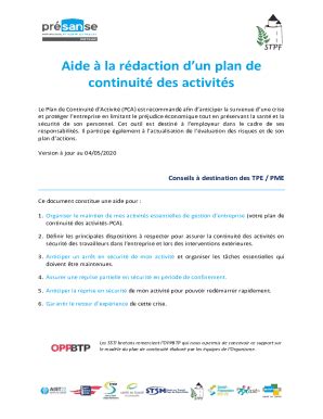 Remplissable En Ligne Pourquoi Et Comment Laborer Un Plan De Continuit