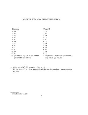 Fillable Online Math Psu Answer Key Fall Final Exam Form A Form B