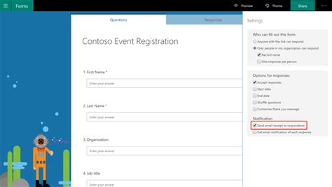 Email Confirmation Receipt Is Available In Microsoft Forms Event Registration Online Surveys