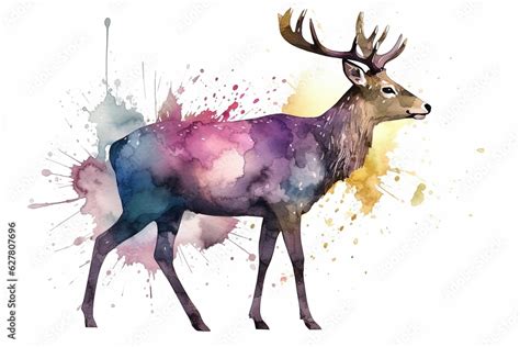 Watercolor deer illustration on white background Stock Illustration ...