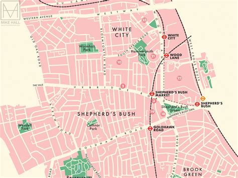 hammersmith fulham london borough retro map giclee print mike