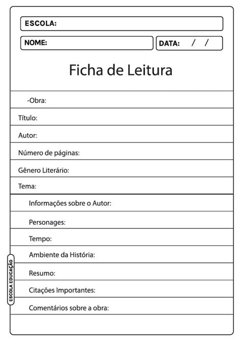 Como Fazer Ficha De Leitura Elementos Dicas Exemplo De Ficha Pronta