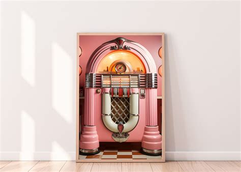 Retro Pink Jukebox Poster Girly Wall Art Disco Dancing Print Wall Art