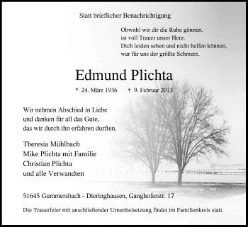 Traueranzeigen Von Edmund Plichta Wirtrauern