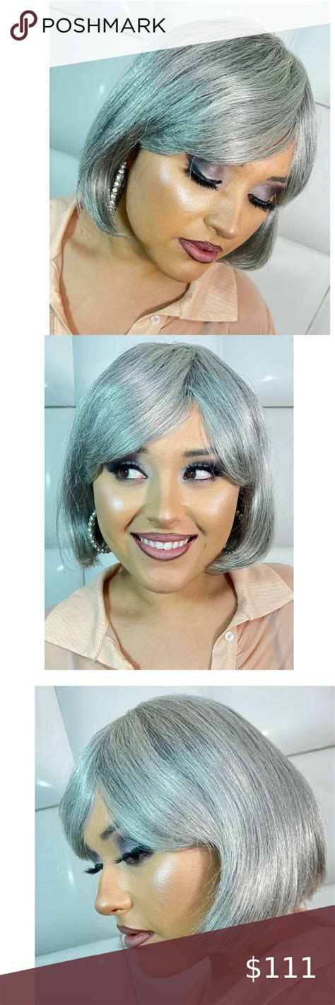 Light Gray And Silver Human Hair Wig Short Bob Haircut Mature Grey Hairstyle Short Bob