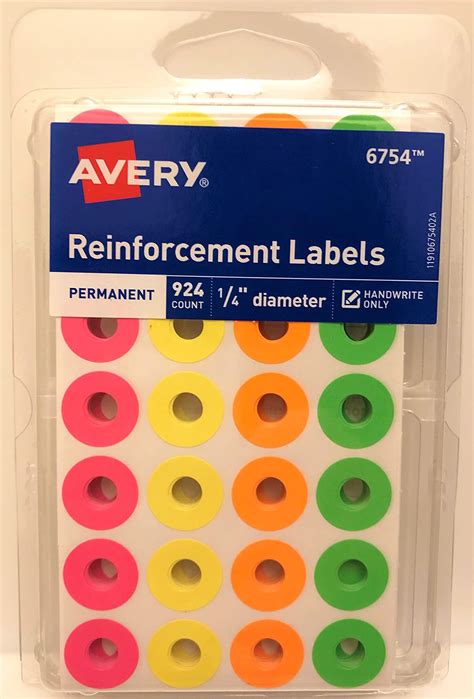 Avery 924 Count 14 Diamiter Reinforcement Colored Labels Permenant Adhesive