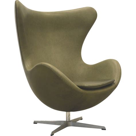 Fauteuil Oeuf Vintage Cuir Kaki Vert De Arne Jacobsen Pour Fritz Hansen