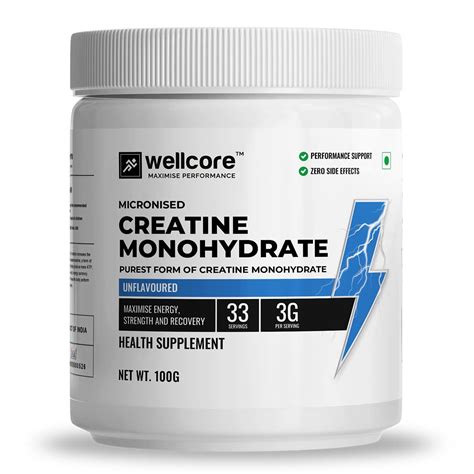 Wellcore Micronised Creatine Monohydrate 100g 33 Servings Unflavoured 100 Pure Creatine