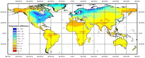 Difference in mean annual temperature between the last glacial maximum ...