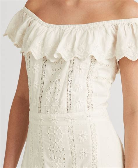 Lauren Ralph Lauren Eyelet Off The Shoulder Cotton Dress Macys