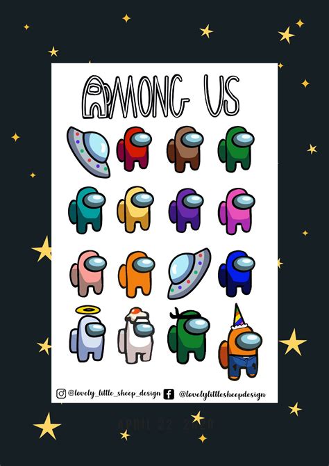 Among Us Game Stickers Space Gaming Set Galaxy Imposter Crew