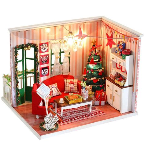 LYUMO DIY Miniature Dollhouse Assembled Box Christmas House Model Kit ...