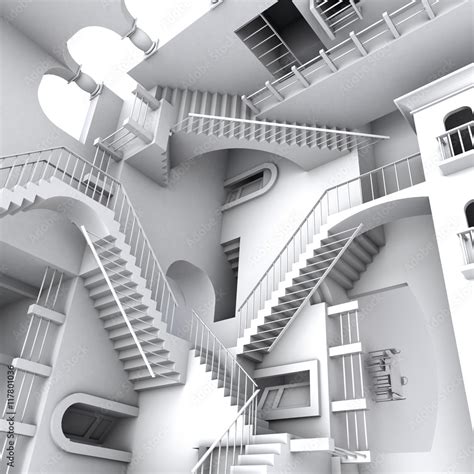 3d Illustration Of Eschers Inspired Stairs Stock Illustration Adobe