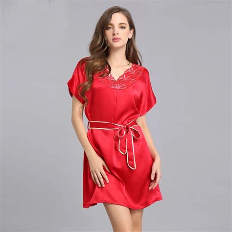 Genuine Silk Nightdress Female Short Sleeve Summer Nightgowns