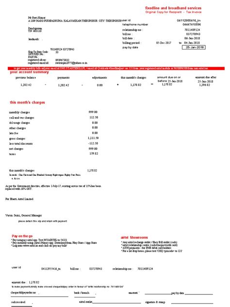 Airtel Broadband Bill Compress Pdf Cheque Payments