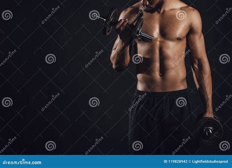 Cropped Shot Of Muscular Shirtless African American Sportsman