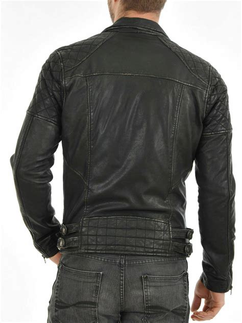 Men S Genuine Lambskin Real Leather Jacket Black Slim Fit Biker