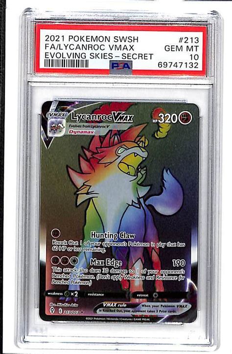 Pokemon Evolving Skies Full Art Lycanroc Vmax Secret Psa