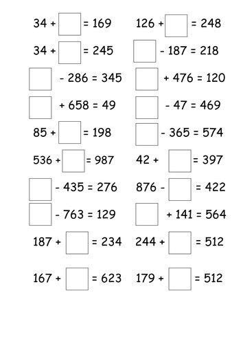 Missing Number Addition And Subtraction Worksheets Worksheet School