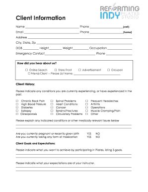 Fillable Online New Client Form August 2012 Fax Email Print PdfFiller