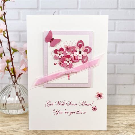 Luxury Handmade Get Well Card Floral Bouquet Handmade Cards Pink