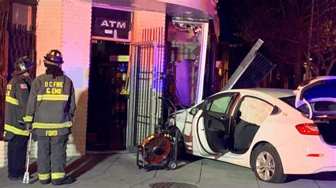 2 Injured After Car Slams Into Building In Multi Vehicle Crash In