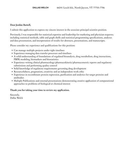 Associate Principal Scientist Cover Letter Velvet Jobs